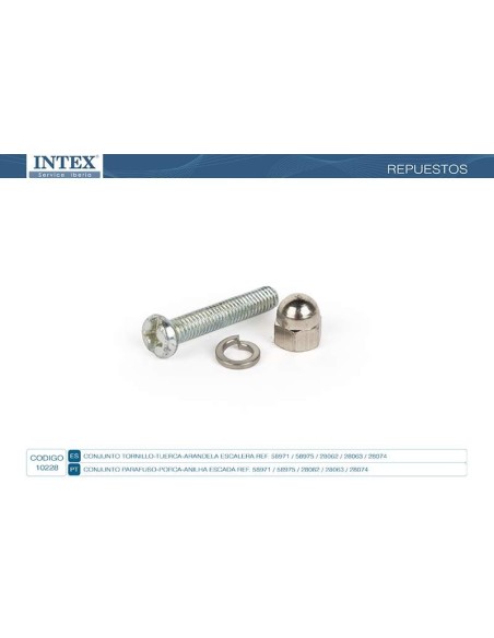Conjunto de parafuso curto + rosca + aro para prender a plataforma superior das escadas de degraus amovíveis.                   