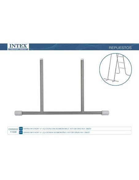 Barra inferior em forma de "U" tipo "C" um dos apoios da escada de degraus removíveis de 107cm de altura.                       