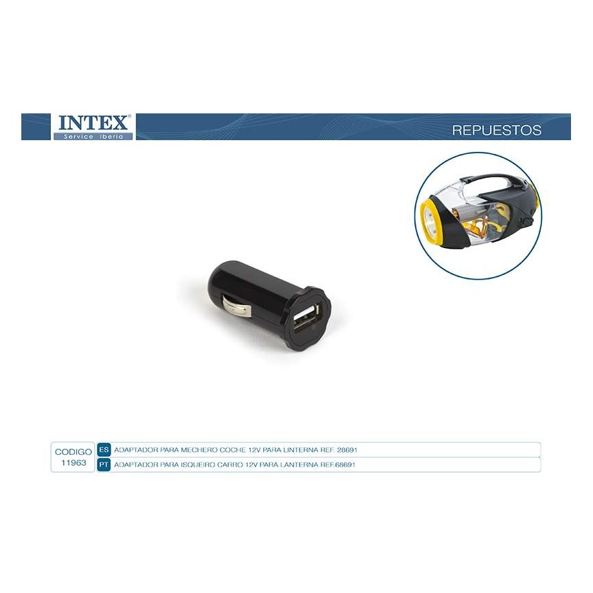 Adaptador para mechero de coche de 12V para poder conectar la linterna de  camping 5 en 1 recargable de la marca Intex para reali