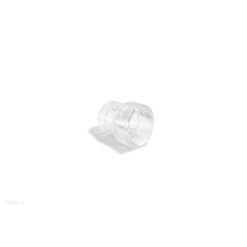 Conector de plástico transparente para que se rosqueem as mangueiras de entrada e saída de água nos tanques das bombas de areia