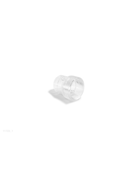 Conector de plástico transparente para que se rosqueem as mangueiras de entrada e saída de água nos tanques das bombas de areia
