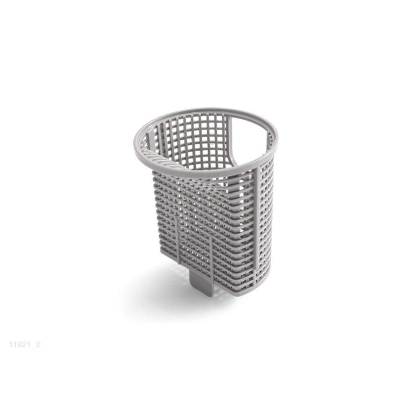 Cesta de plástico colocada no interior do compartimento do pré-filtro para evitar que folhas, pedras ou partículas grandes passe