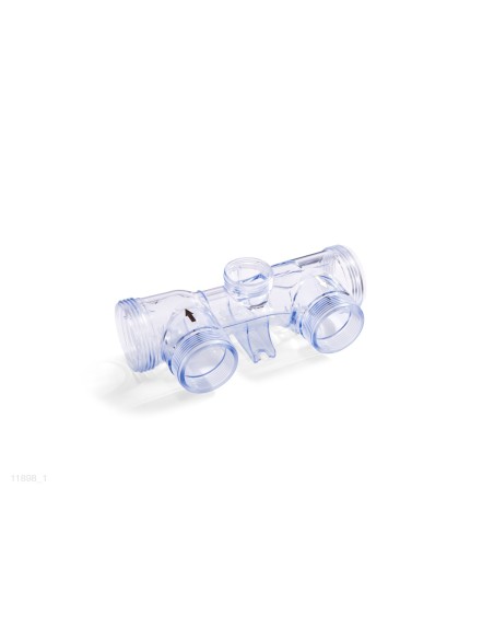 Tubo de plástico transparente donde se aloja la célula electrolítica, el sensor de flujo y el electrodo de cobre en el sistema d