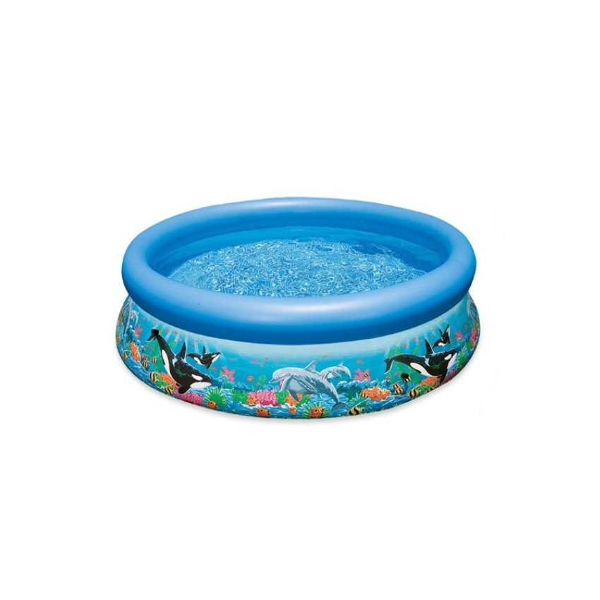 Piscina Intex com capacidade para 3853l. A sua atrativa imagem marinha torna-a irresistível para as crianças. Tempo de montagem