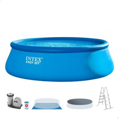 Piscina desmontável Intex com anel superior insuflável. Da linha Easy Set, inclui filtro de cartucho 5.678 l/h, escada de 122 cm