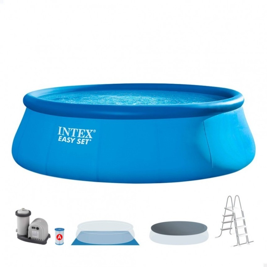 Piscina desmontável Intex com anel superior insuflável. Da linha Easy Set, inclui filtro de cartucho 5.678 l/h, escada de 122 cm