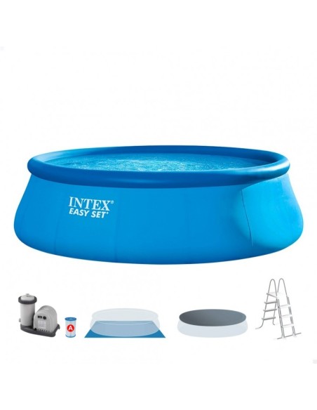 Piscina desmontável Intex com anel superior insuflável. Da linha Easy Set, inclui filtro de cartucho 5.678 l/h, escada de 122 cm