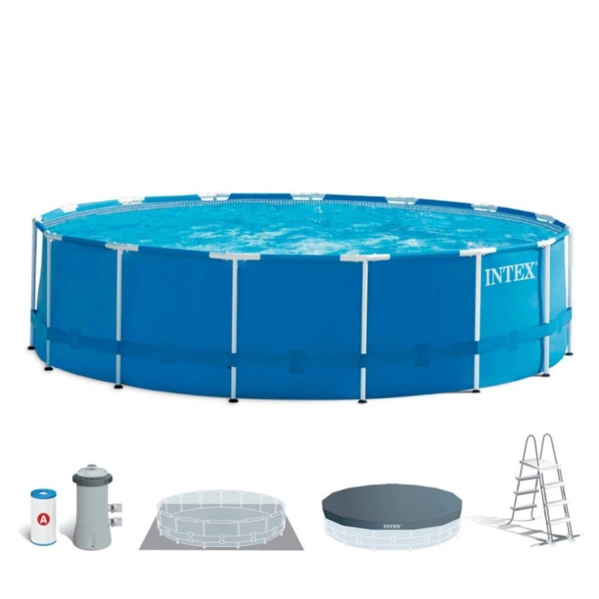 Piscina desmontable tubular Intex. Con forma redonda y de la línea Metal Frame, tiene capacidad para 16.805 litros de agua. Incl