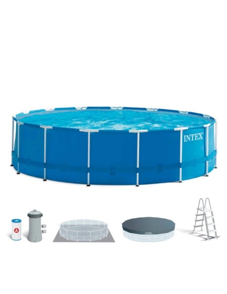 Piscina desmontable tubular Intex. Con forma redonda y de la línea Metal Frame, tiene capacidad para 16.805 litros de agua. Incl