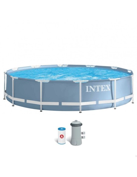 Piscina desmontable tubular Intex de la línea Prisma Frame. Piscina circular de color azul y estructura metálica con capacidad p