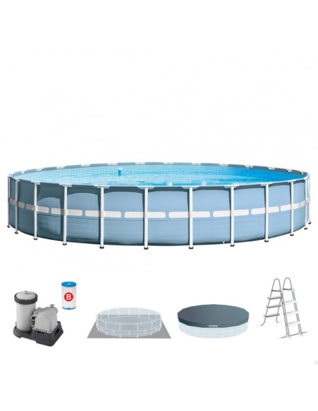 Piscina desmontable tubular Intex de la línea Prisma Frame. Piscina circular de color azul y estructura metálica con capacidad p