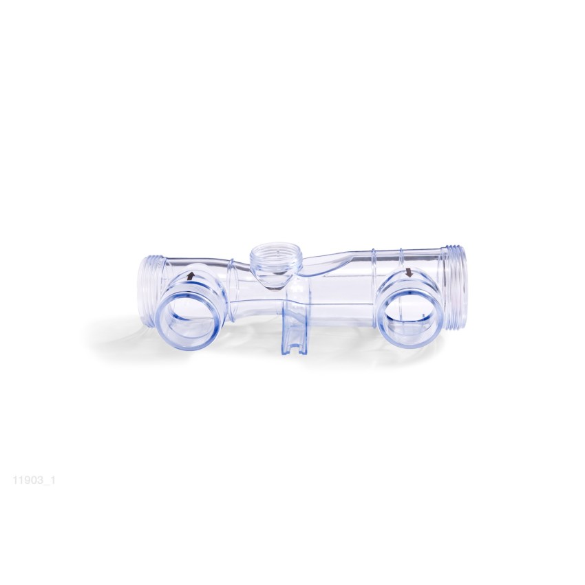 Tubo de plástico transparente onde se aloja a célula eletrolítica, o sensor de fluxo e o eletrodo de cobre no sistema de cloraçã