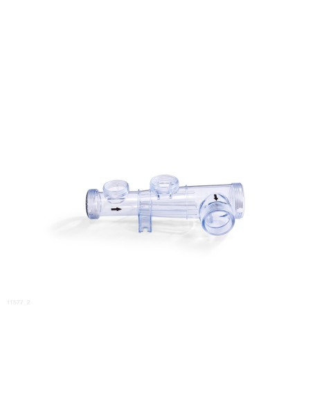 Tubo de plástico transparente donde se aloja la celula electrolítica, el sensor de flujo y el electrodo de cobre en los sistemas