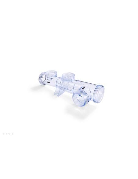 Tubo de plástico transparete onde se encaixa a célula eletrolítica, o sensor de fluxo e o eletrodo de cobre nos sistemas de clor