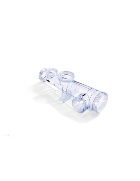 Tubo de plástico transparente donde se aloja la celula electrolítica, el sensor de flujo y el electrodo de cobre en los sistemas