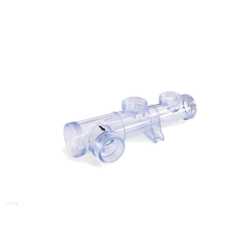 Tubo de plástico transparente donde se aloja la celula electrolítica, el sensor de flujo y el electrodo de cobre en los combos d