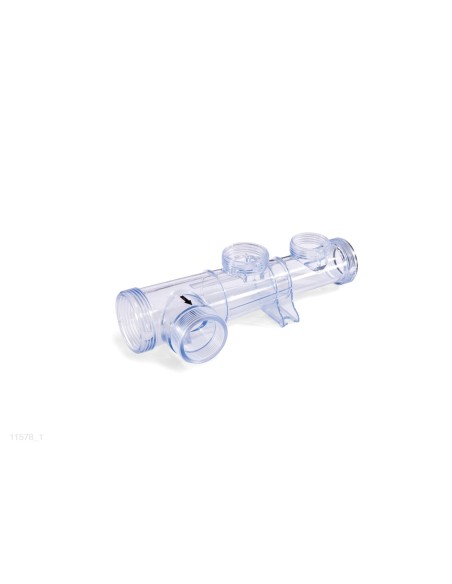 Tubo de plástico transparente donde se aloja la celula electrolítica, el sensor de flujo y el electrodo de cobre en los combos d