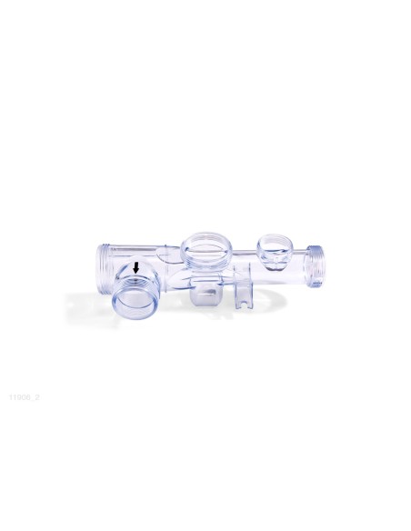 Tubo de plástico transparente onde se aloja a célula eletrolítica, o sensor de fluxo e o eletrodo de cobre no combo de cartucho