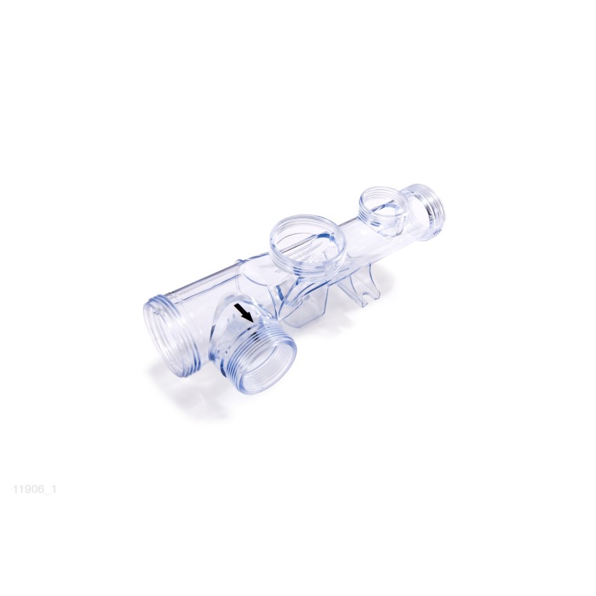 Tubo de plástico transparente onde se aloja a célula eletrolítica, o sensor de fluxo e o eletrodo de cobre no combo de cartucho