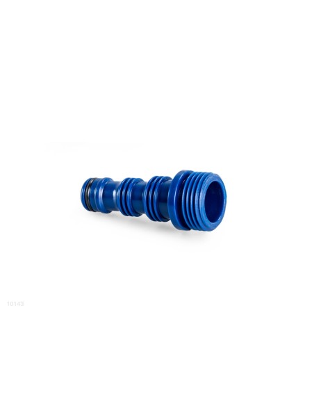 Conector de plástico utilizado para acoplar o cabeçal de aspiração do kit de manutenção a uma mangueira comum de jardim.
