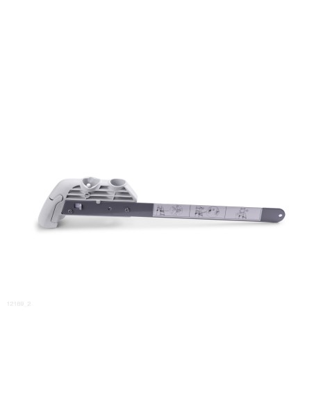 Peça de reforço da parte direita que deve ser colocada na parte superior das escadas 107cm de altura, na qual se podem ler as ad