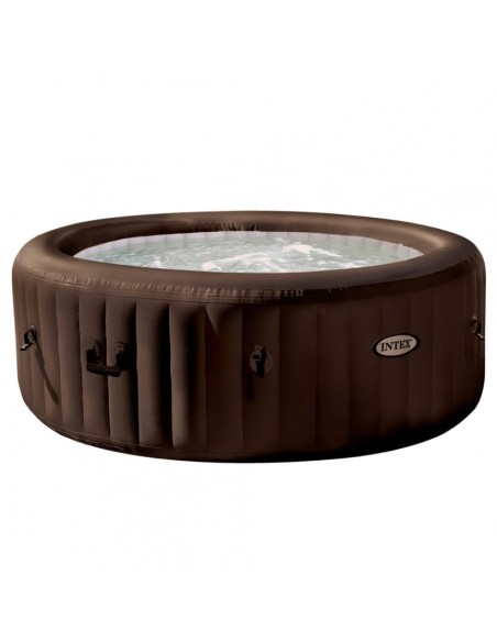 Spa insuflável Intex fabricado com PVC laminado com sistema de 4 jatos de saídas de água alta potência.Inclui cobertura, base is