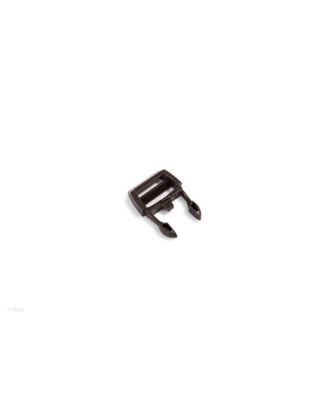 Peça de plástico utilizada como macho do fecho de segurança da cobertura dos Pure Spa, de cor castanho chocolate.