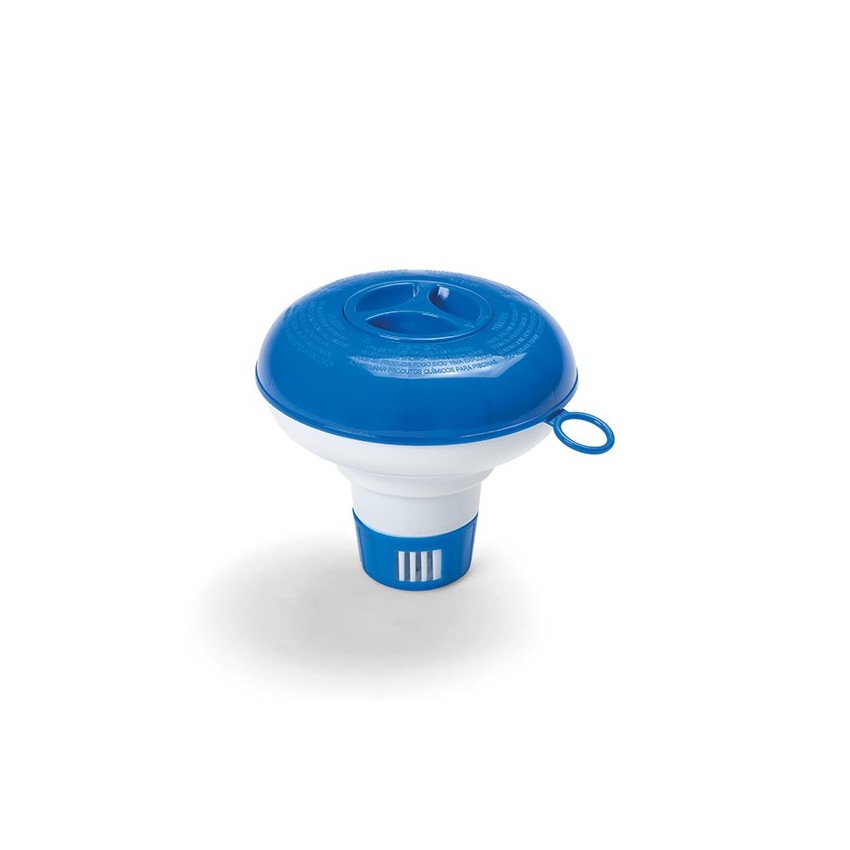 Compartimento flutuante fabricado em Polipropileno com capacidade para pastilhasde cloro ou bromo até 2,5cm. Com anel de control