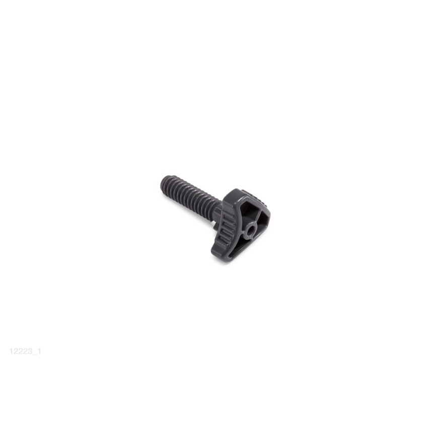 Tornillo de plástico que sirve para fijar la bandeja del toallero Intex al mástil superior.