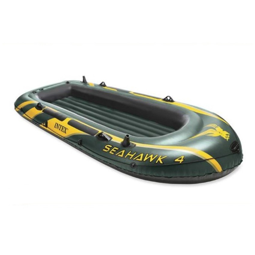 Corpo de barco insuflável Intex Seahwak 4 com capacidade para 4 pessoas. Inclui pega resistente e suportes para acoplar o motor.