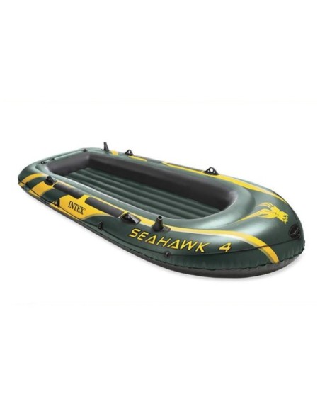 Corpo de barco insuflável Intex Seahwak 4 com capacidade para 4 pessoas. Inclui pega resistente e suportes para acoplar o motor.