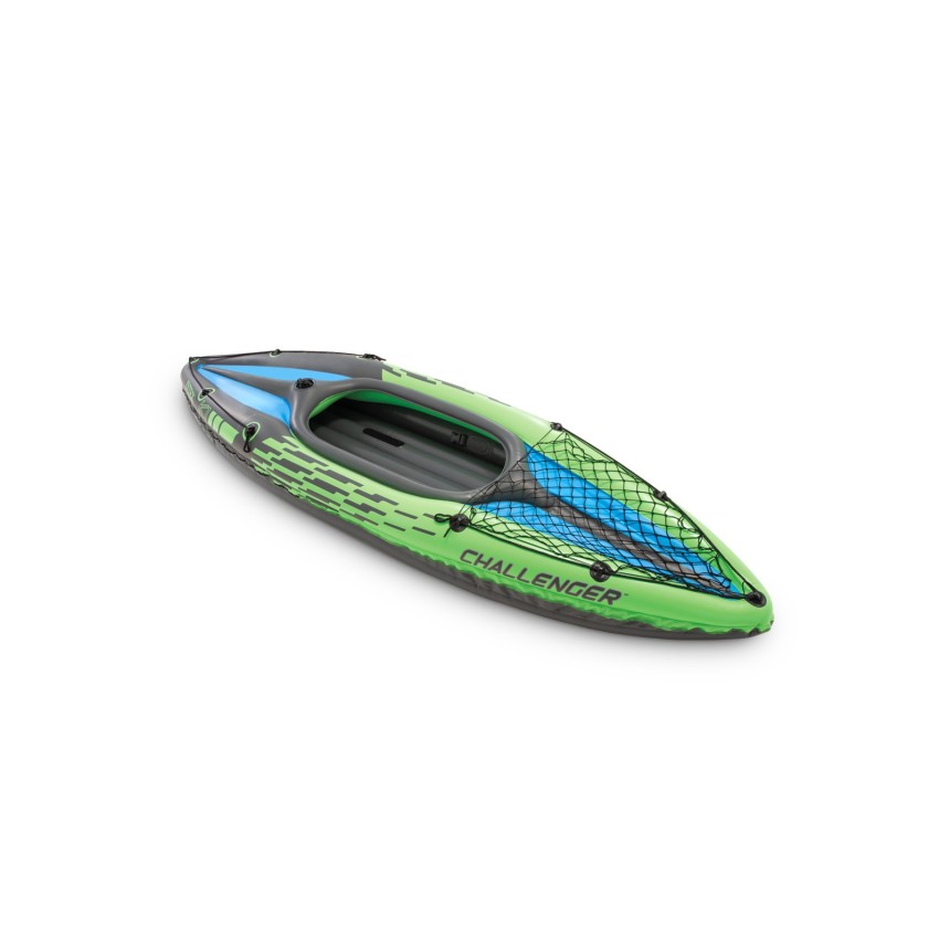 Corpo do kayak insuflável Challenger K1 feito com os materiais mais resistentes e seguros. Inclui uma rede na parte frontal para