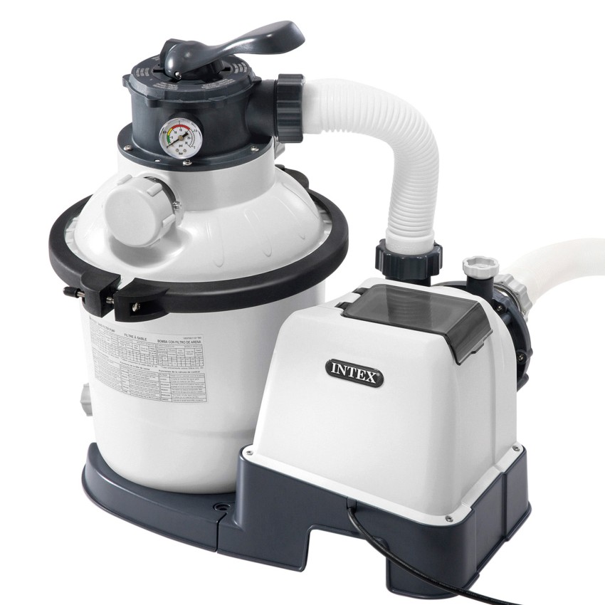 Bomba de areia INTEX Krystal Clear com capacidade de filtragem 4.500 litros/hora, função de programação e pré-filtro. Adequada p