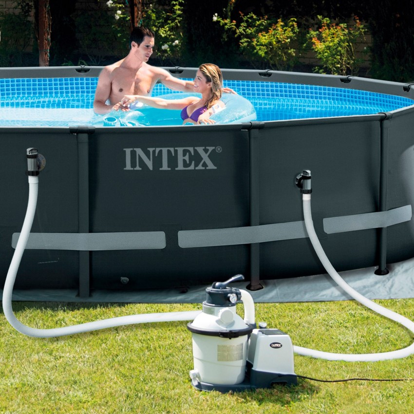 Bomba de areia INTEX Krystal Clear com capacidade de filtragem 4.500 litros/hora, função de programação e pré-filtro. Adequada p