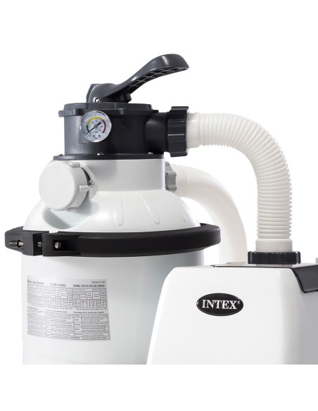 Bomba de areia INTEX Krystal Clear com capacidade de filtragem 4.500 litros/hora, função de programação e pré-filtro. Adequada p