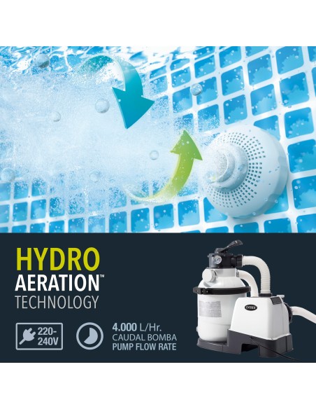 Bomba de areia INTEX Krystal Clear com capacidade de filtragem 4.500 litros/hora, função de programação e pré-filtro. Adequada p