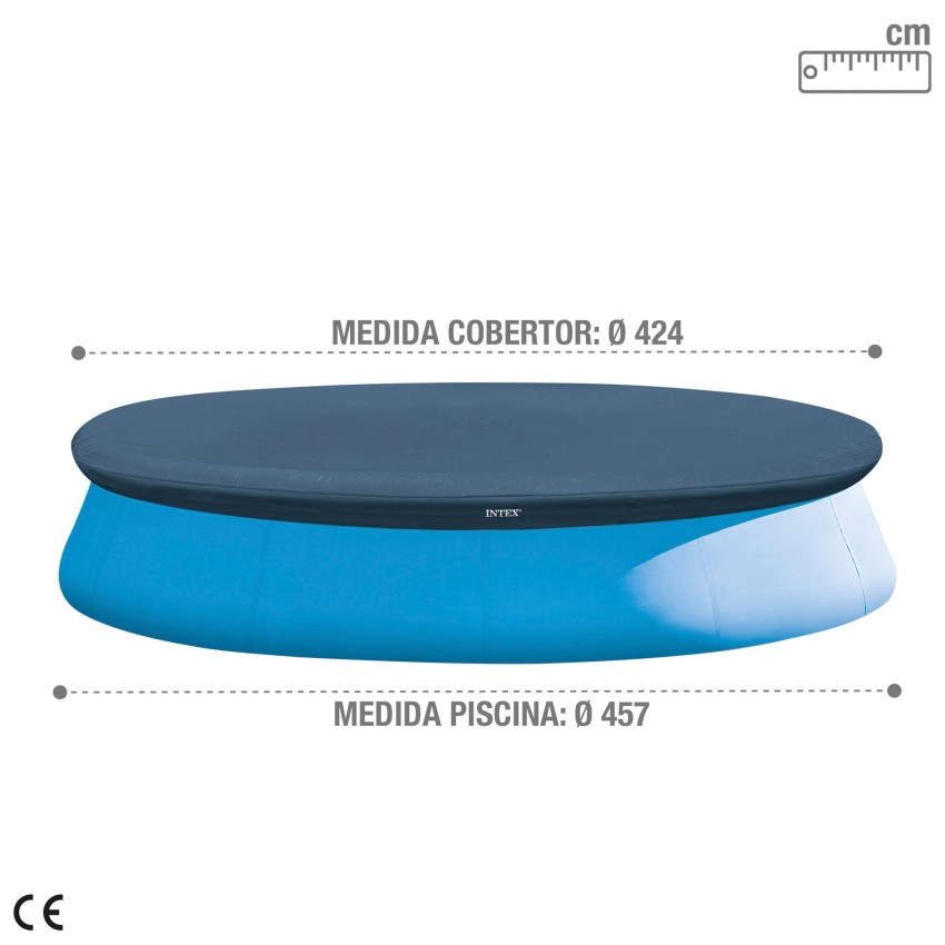 Cobertura INTEX de 424 cm exclusiva para piscinas Easy Set de 457 cm de diâmetro. Fabricada com vinil resistente de 18 mm, possu