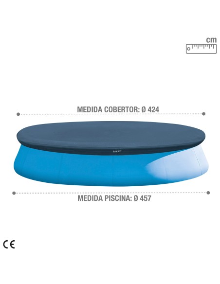 Cobertura INTEX de 424 cm exclusiva para piscinas Easy Set de 457 cm de diâmetro. Fabricada com vinil resistente de 18 mm, possu