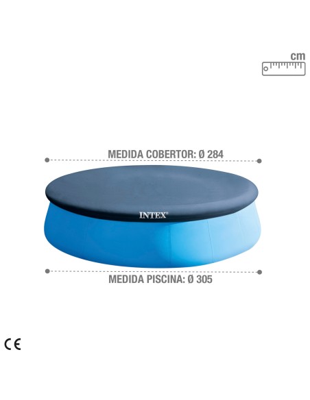Cobertura INTEX de 284 cm exclusiva para piscinas Easy Set de 305 cm de diâmetro. Fabricada com vinil resistente de 18 mm, possu