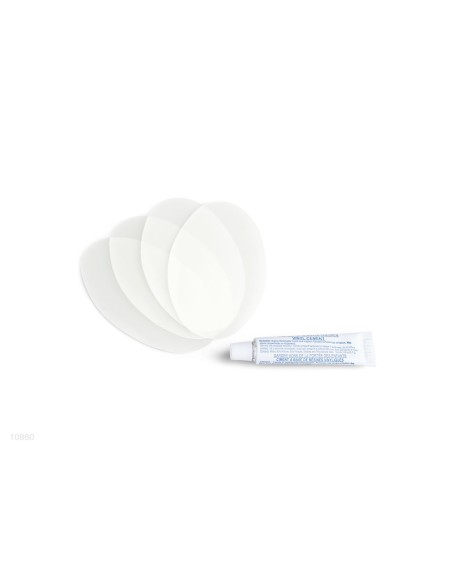 Kit de reparação transparente que inclui cola e 4 remendos ovais de 9,0cmX5,5cm próprios para colchões, piscinas de brinquedo e 