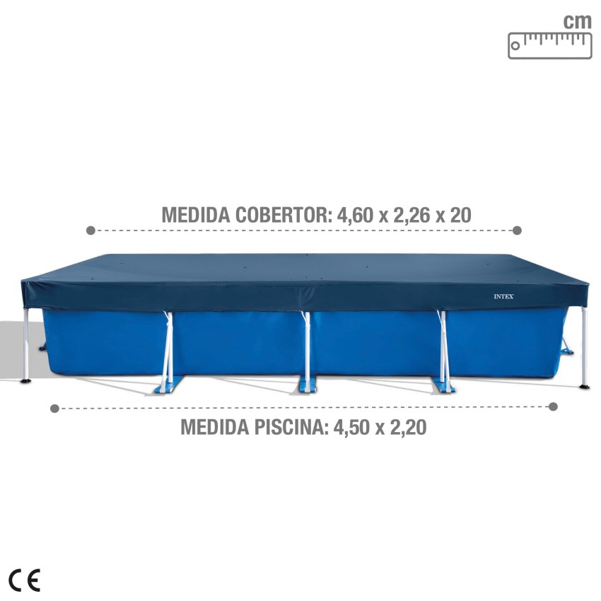 Cobertura INTEX de 460x226 cm exclusiva para piscinas Small/Metal Frame de 450x 220 cm. Feita com vinil resistente de 18 mm de e