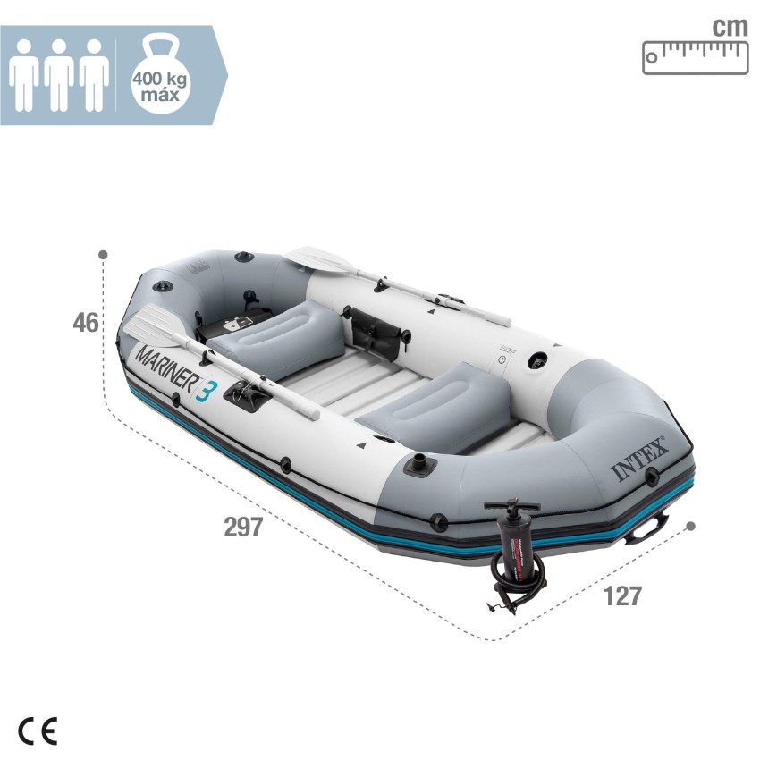 BARCO INSUFLÁVEL INTEX MARINER 3 REMOS 137 CM-297X127X46 CM