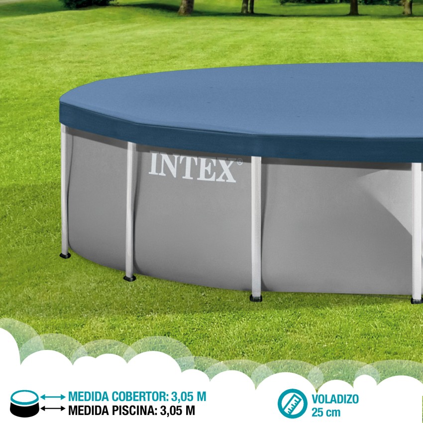 Cobertura INTEX de 305 cm exclusiva para piscinas Metal e Prism Frame de 305x76 cm. Fabricada com vinilo resistente de 18 mm de 