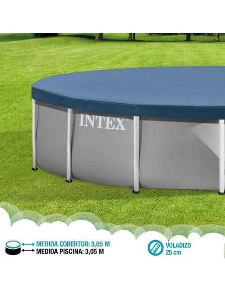 Cobertura INTEX de 305 cm exclusiva para piscinas Metal e Prism Frame de 305x76 cm. Fabricada com vinilo resistente de 18 mm de 